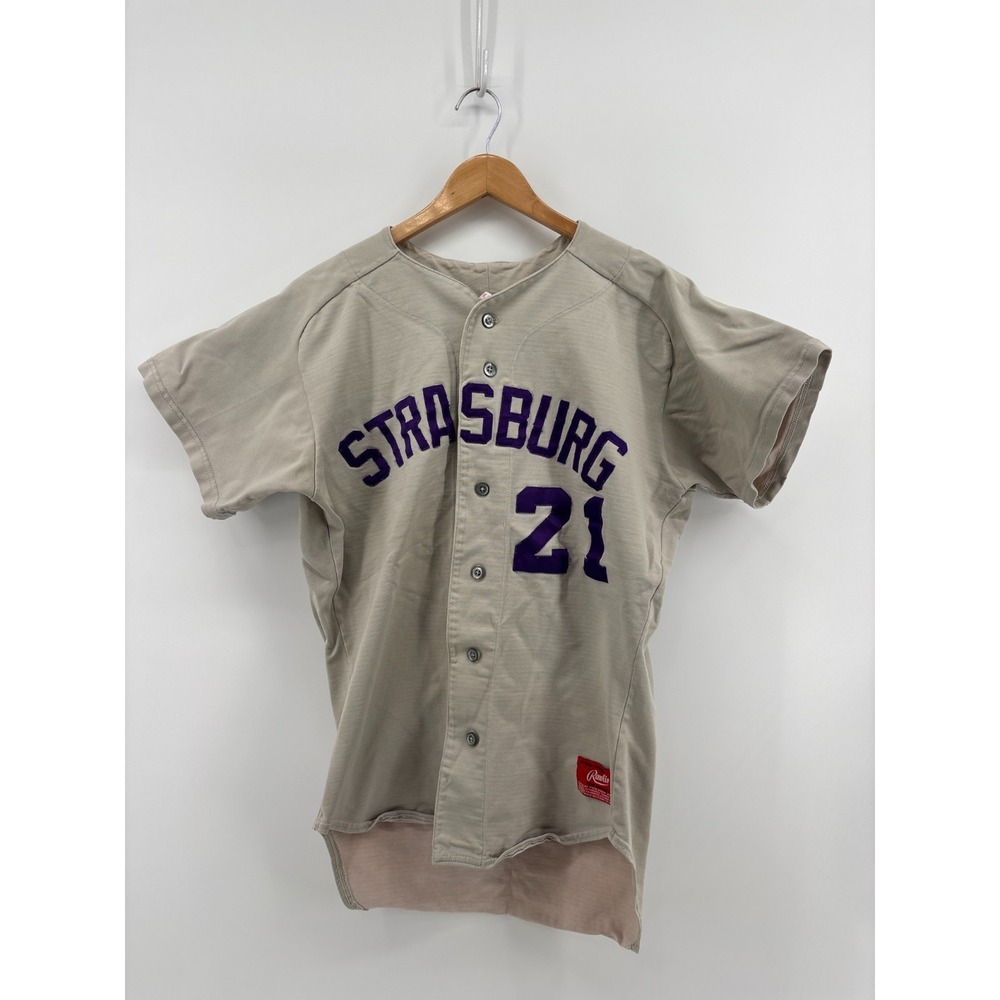 Rawlings Button Up Baseball Jersey Mens Gray Strasburg 21 Vintage Size 42 USA